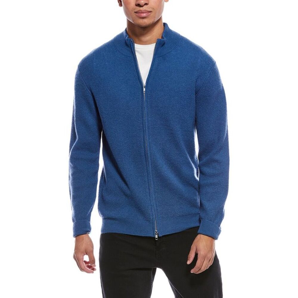 Brodie Cashmere Mens Moss Stitch Wool & Cashmere-Blend Bomber Jacket, Blue